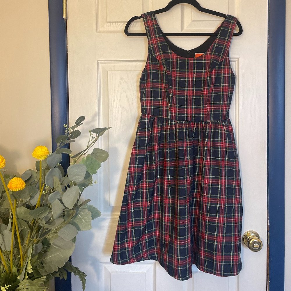 Modcloth | Red & Green Plaid Fit and Flare Dress| A-Line | Size Small